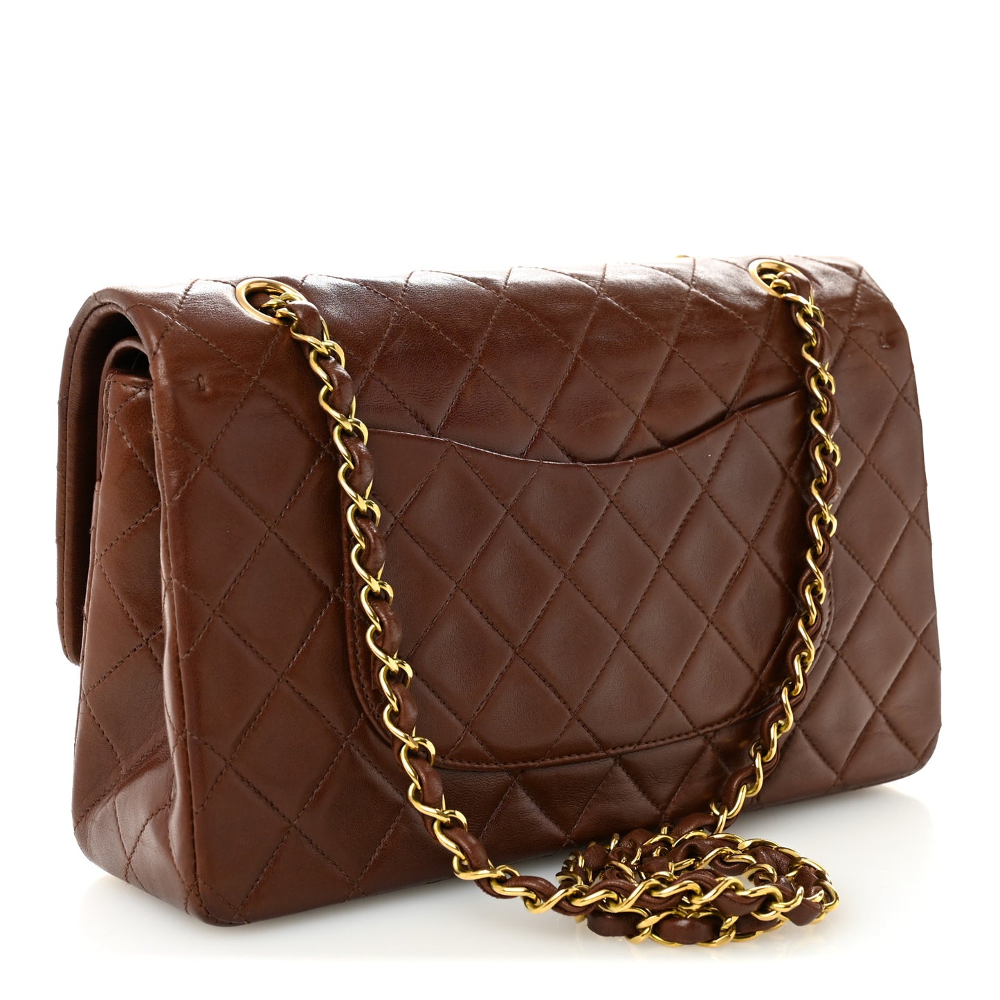 Lambskin Quilted Medium Double Flap Dark Brown