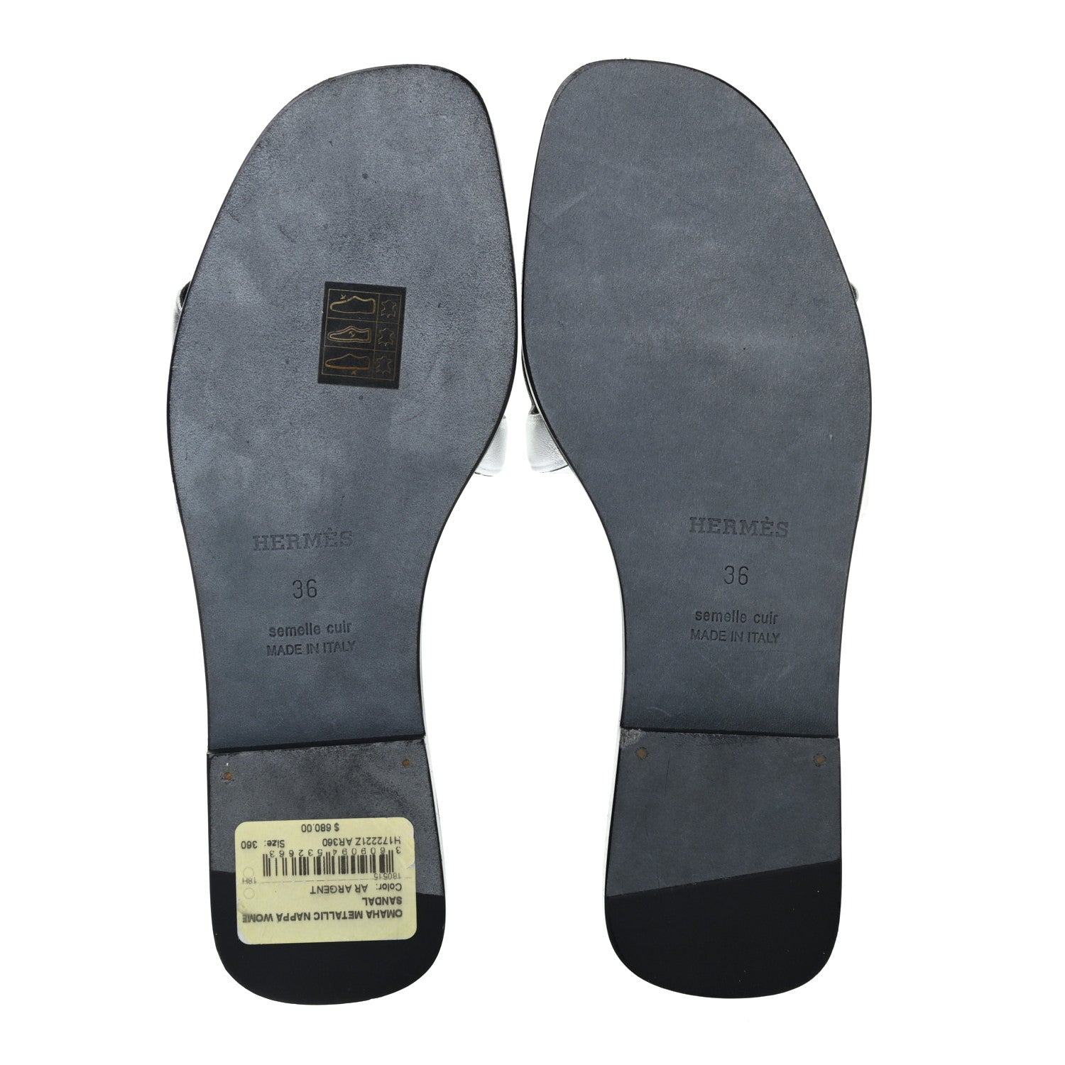 Hermes Metallic Nappa Omaha Sandals 36 Argent 5 of 10