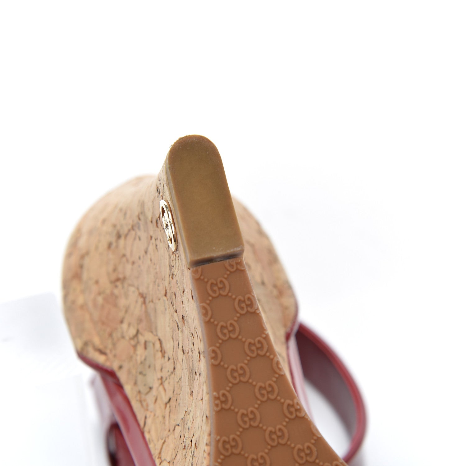 Gucci Vitello Vernice Cork Wedge Sandals 7.5 Red Naturale 9 of 13