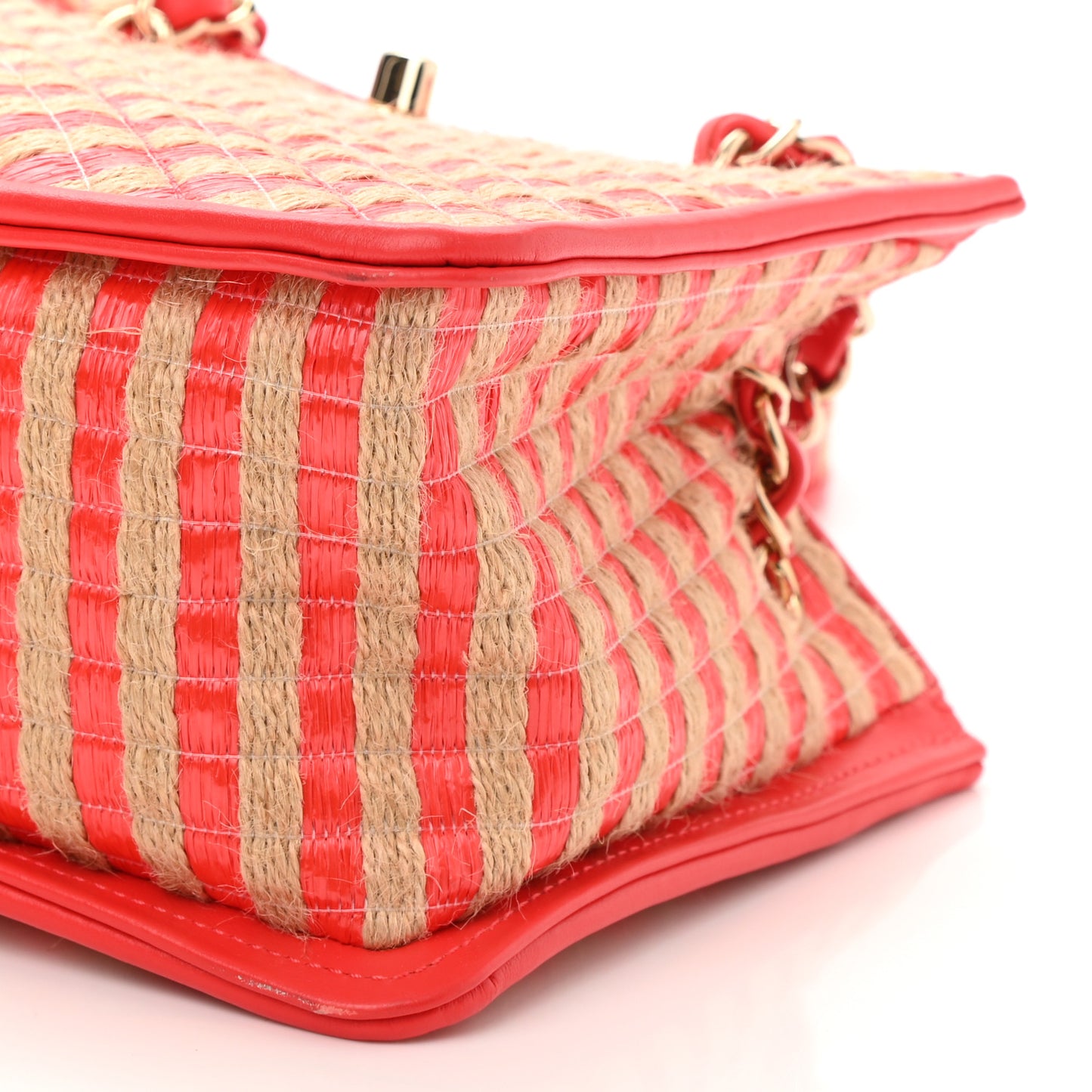 Raffia Jute Striped Urban Jungle Bucket Bag Red Beige