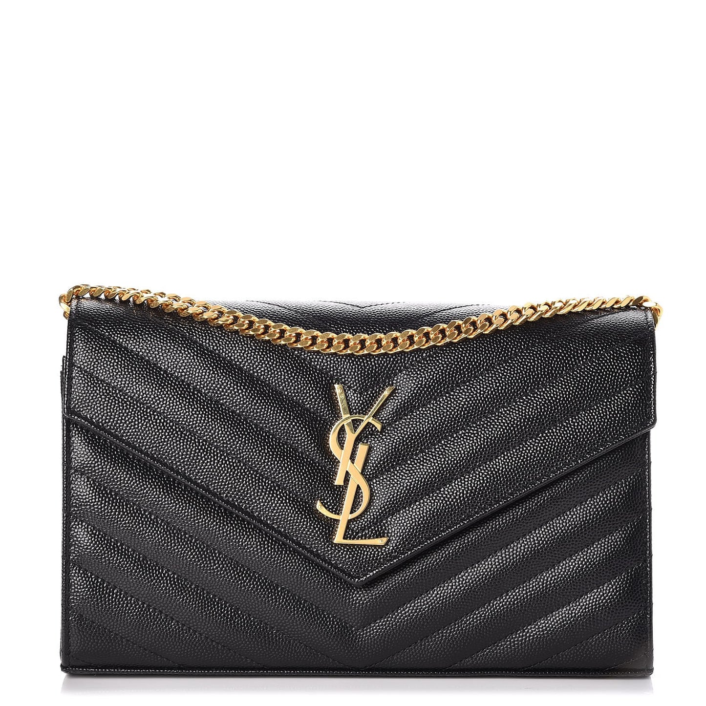 Grain De Poudre Matelasse Chevron Monogram Chain Wallet Black