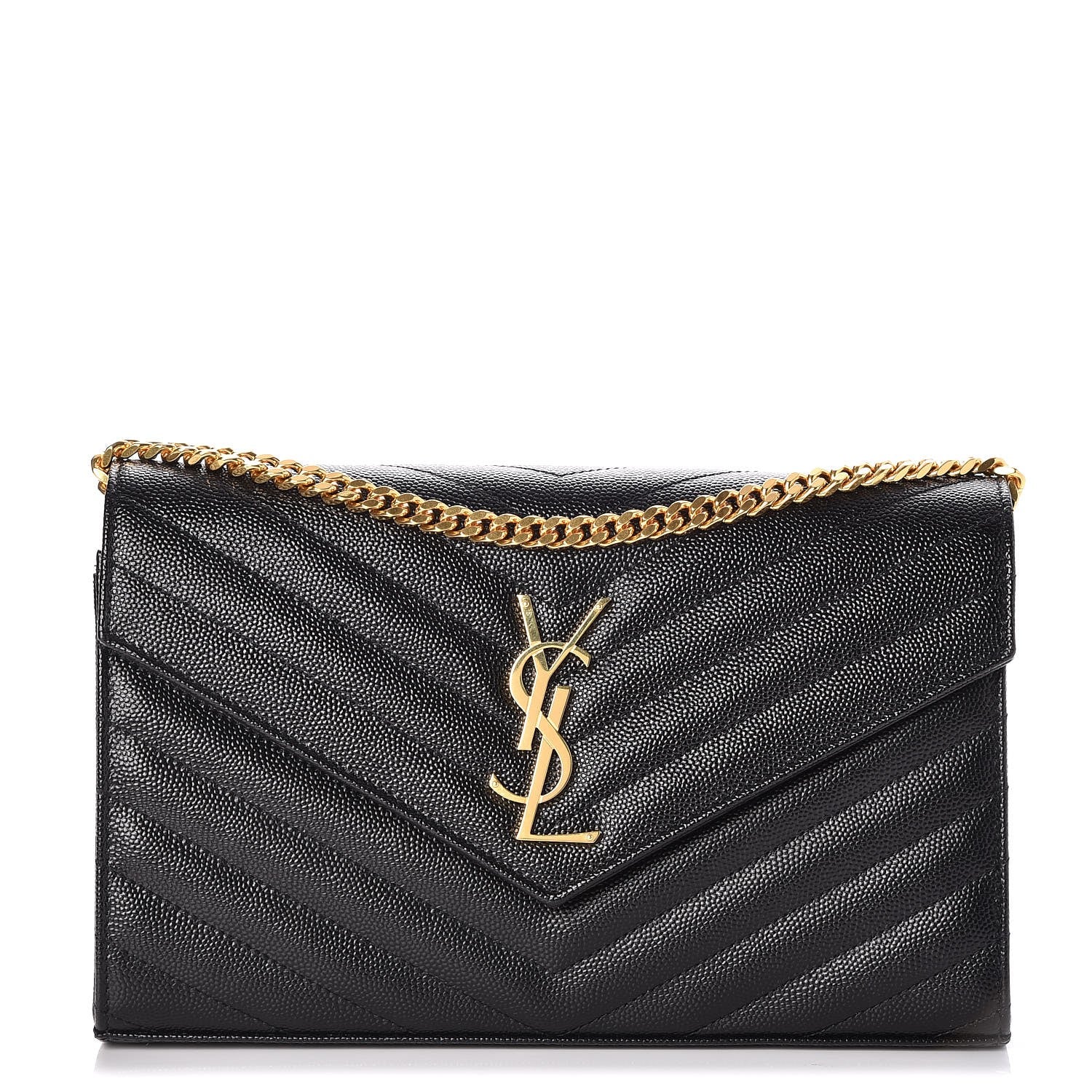 Saint Laurent Grain De Poudre Matelasse Chevron Monogram Chain Wallet Black 1 of 7