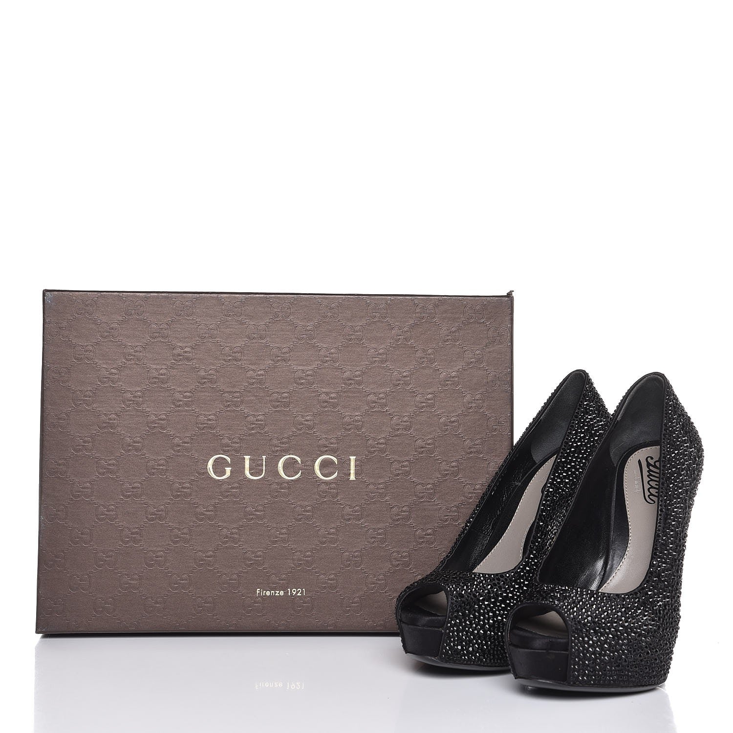 Gucci Satin Strass Embroidered Sofia Etoile Peep Toe Pumps 36 Black 10 of 10