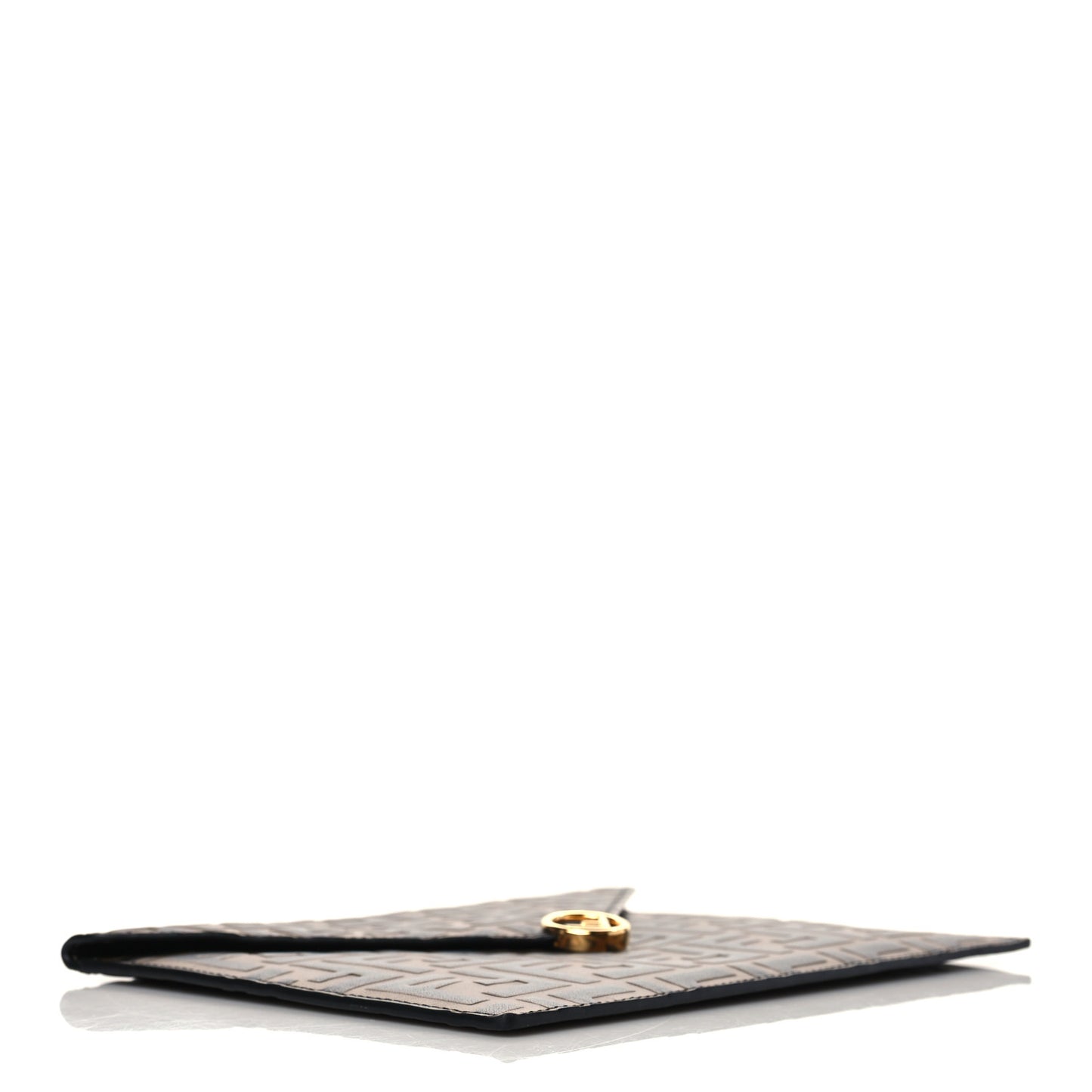 Vitello Soft F is Fendi Bi-Color FF 1974 Embossed Envelope Pouch Maya Black