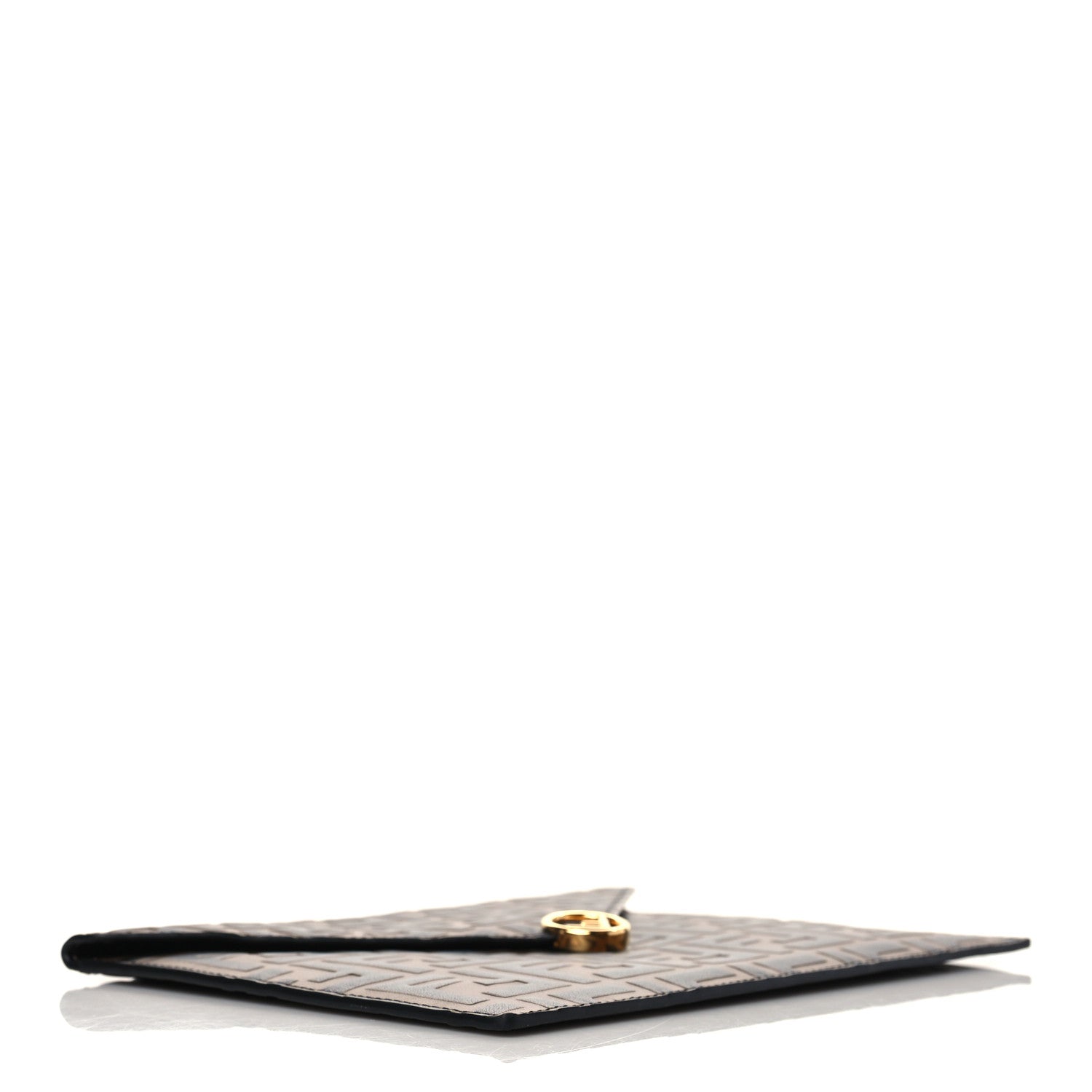 Fendi Vitello Soft F is Fendi Bi-Color FF 1974 Embossed Envelope Pouch Maya Black 4 of 7