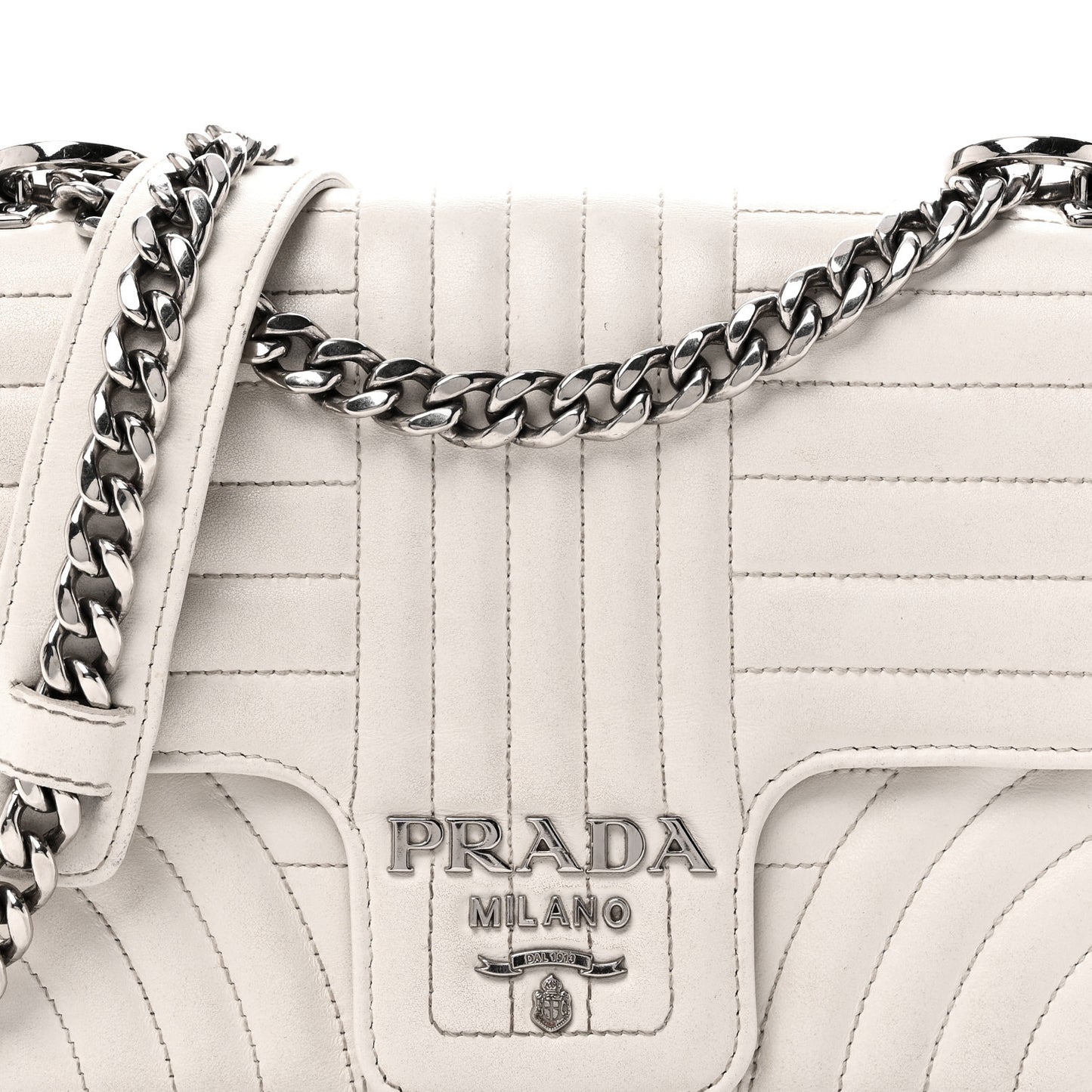 Soft Calfskin Impunture Diagramme Medium Chain Flap Shoulder Bag White