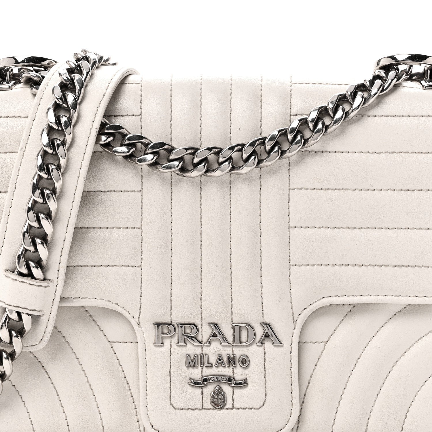 Prada Soft Calfskin Impunture Diagramme Medium Chain Flap Shoulder Bag White 6 of 9