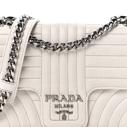 Prada Soft Calfskin Impunture Diagramme Medium Chain Flap Shoulder Bag White 6 of 9