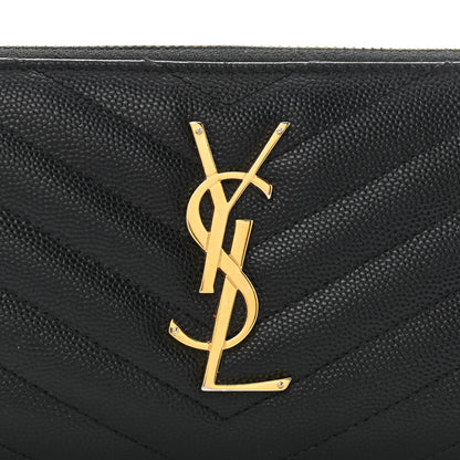 Saint Laurent Grain De Poudre Matelasse Chevron Monogram Zip Around Wallet Black 6 of 8