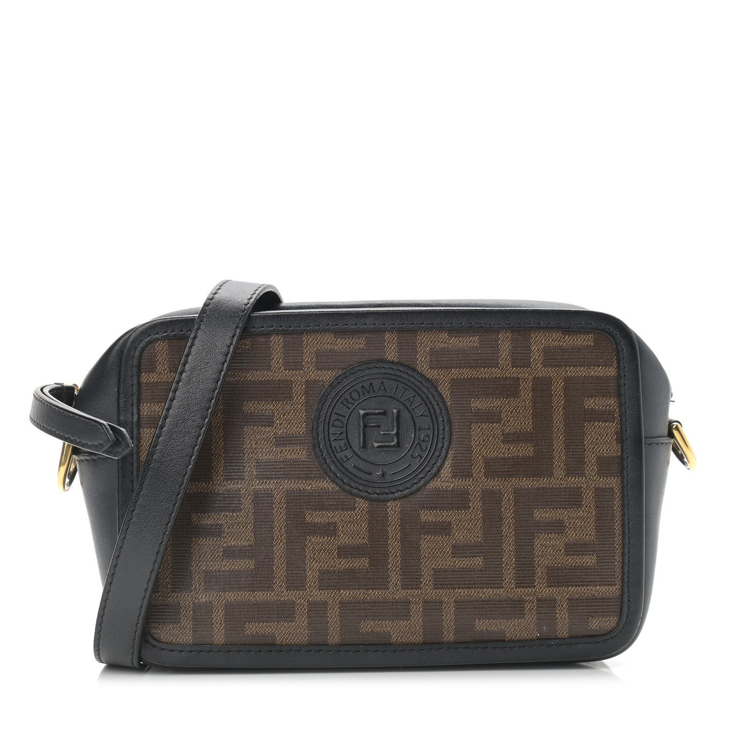 Glazed Fabric Vitello Century FF 1974 Stamp Patch Mini Camera Case Mogano Panna Black