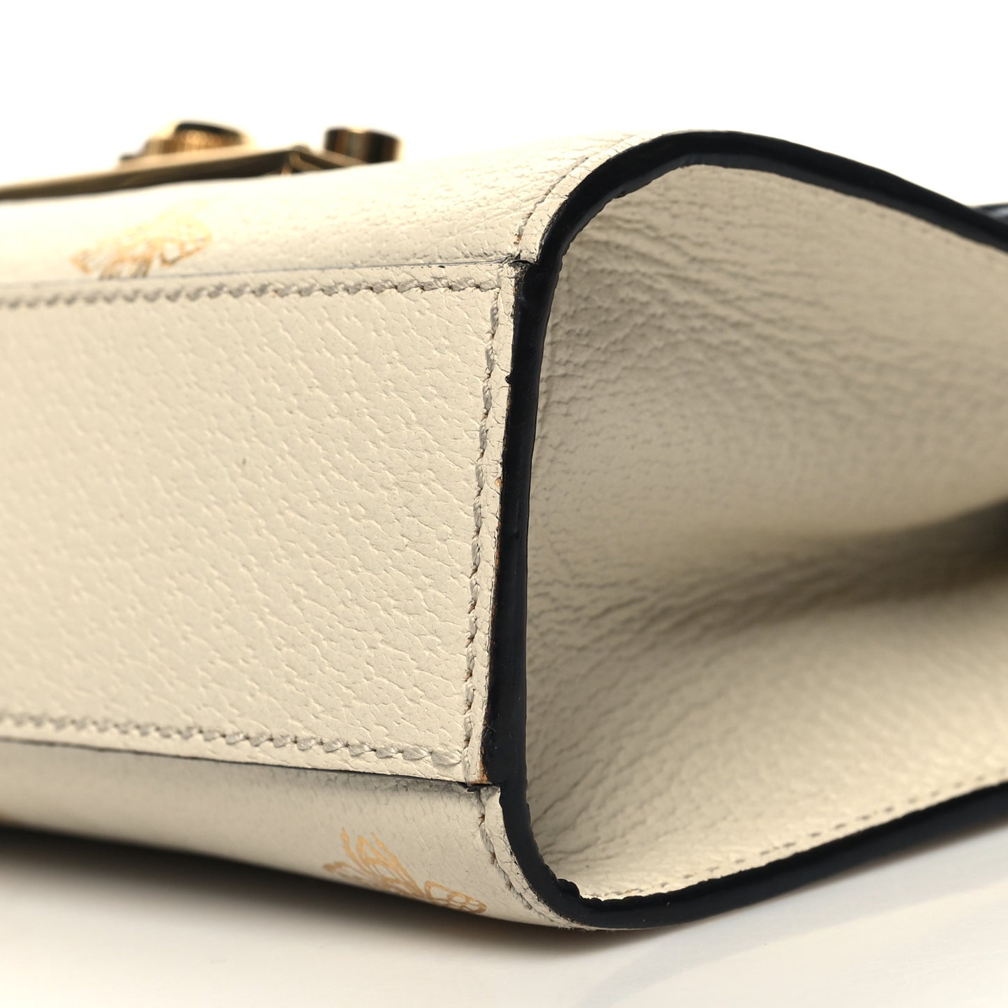 Grained Calfskin Bee Star Small Padlock Shoulder Bag White