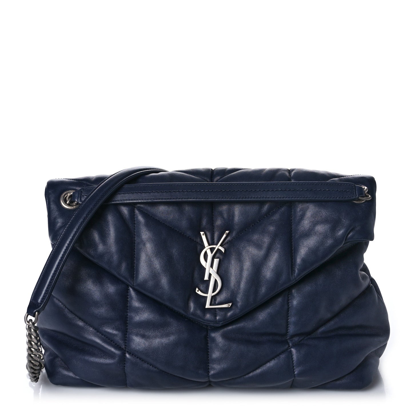 Lambskin Quilted Medium Loulou Puffer Monogram Chain Satchel Navy