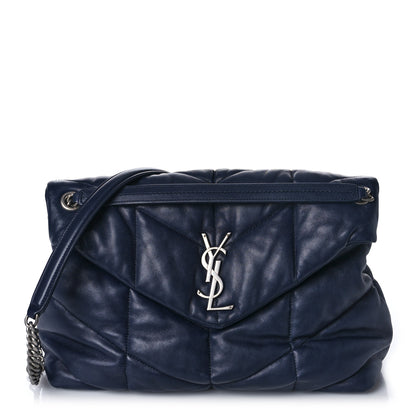 Saint Laurent Lambskin Quilted Medium Loulou Puffer Monogram Chain Satchel Navy 1 of 9