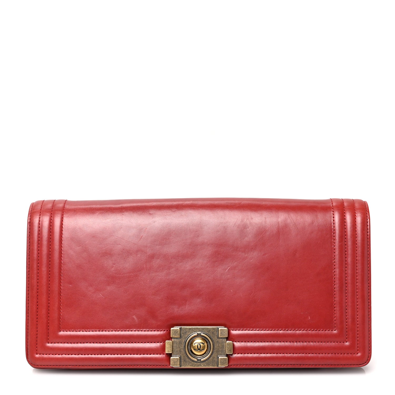 Chanel Glazed Calfskin Jumbo Boy Clutch Red 1 of 7