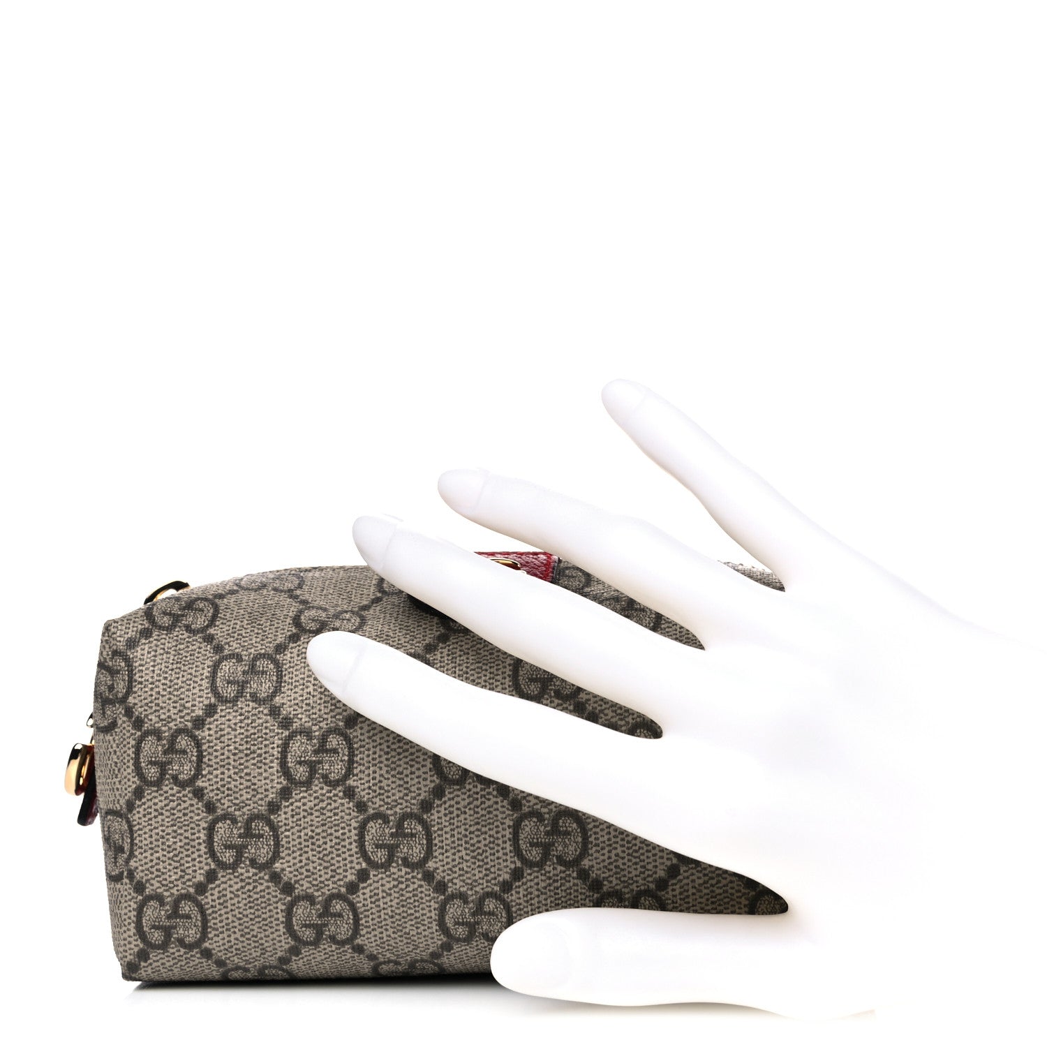 Gucci Soft GG Supreme Monogram Calfskin Small Ophidia Cosmetic Case Beige Ebony Hibiscus Red 2 of 7