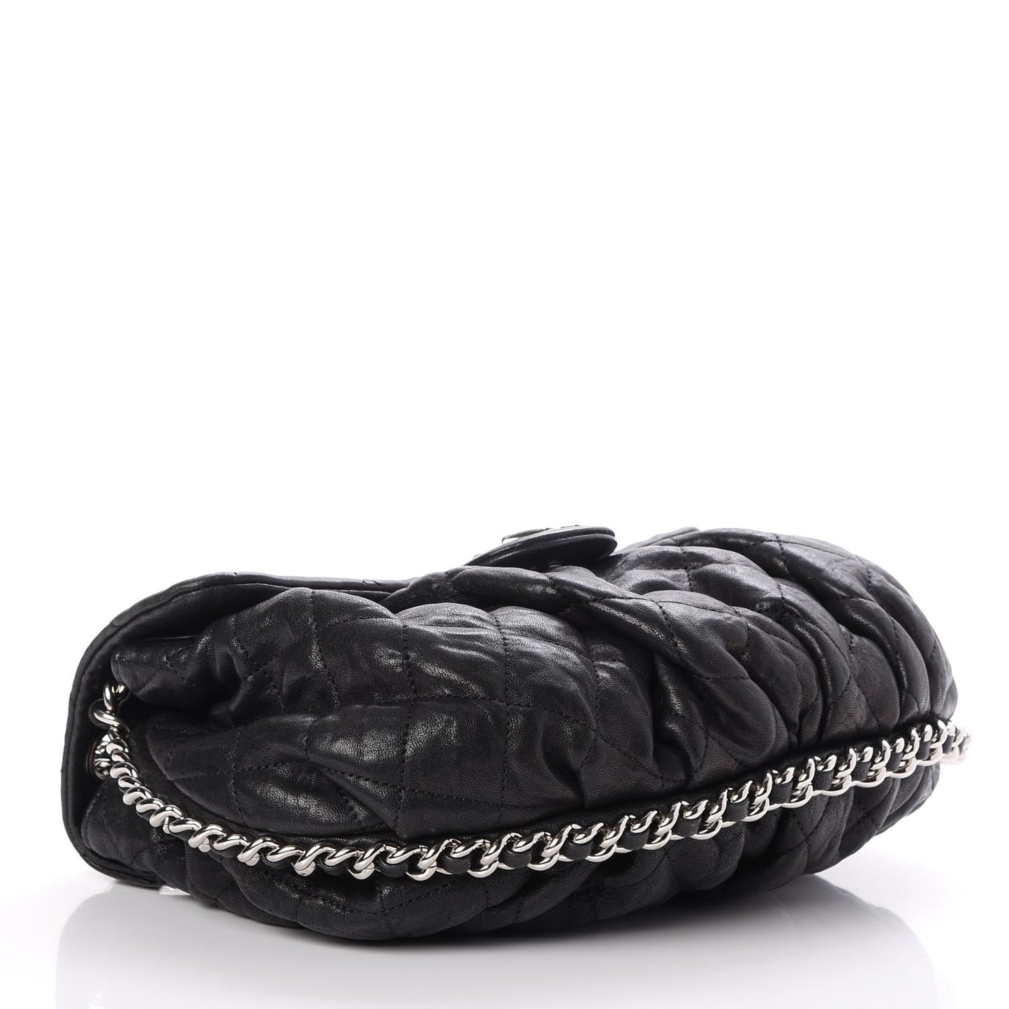 Washed Lambskin Quilted Medium Chain Around Messenger Black