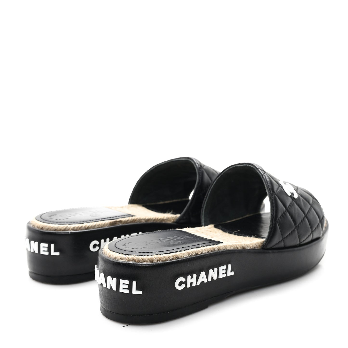 Lambskin Quilted CC Espadrille Slip On Sandals 36 Black