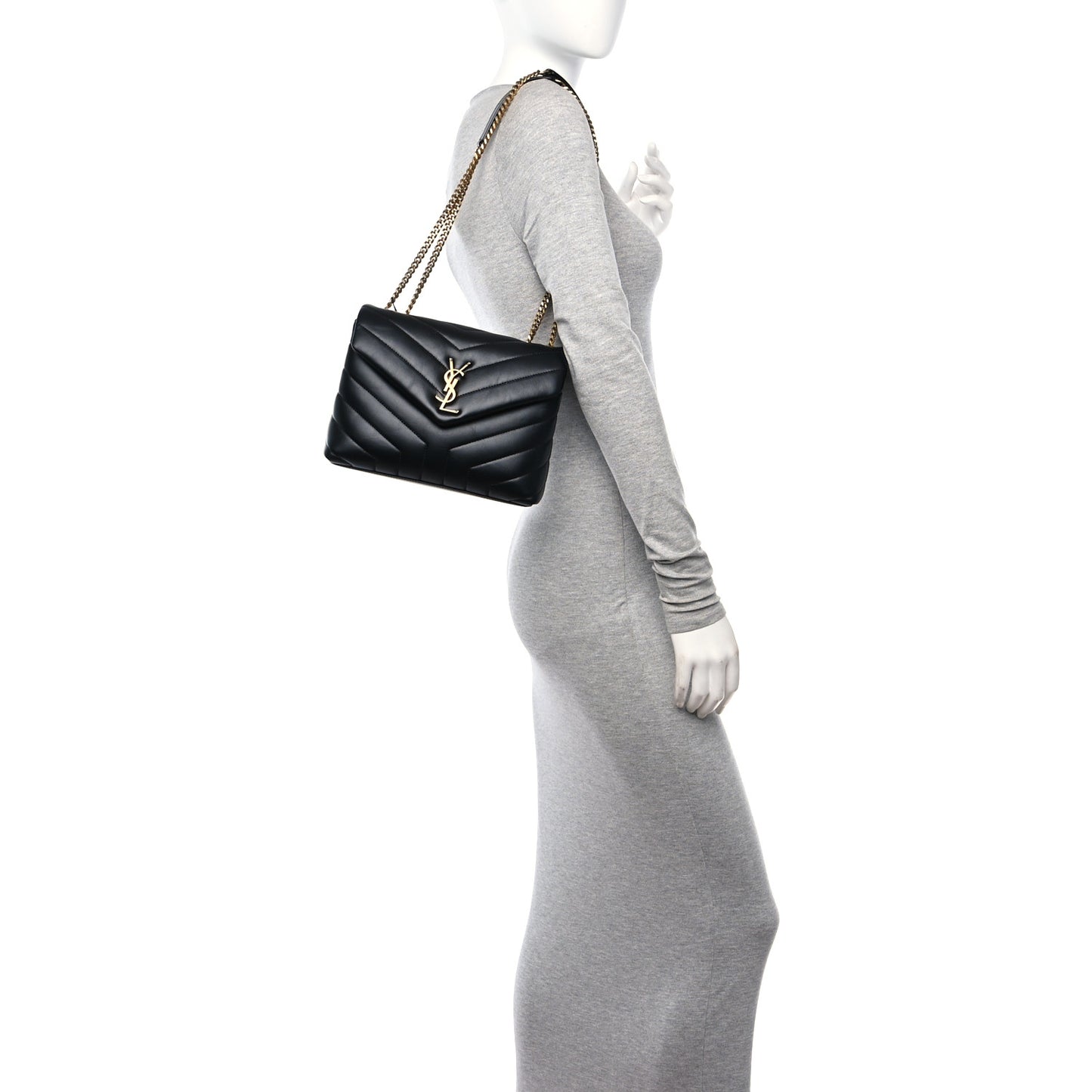 Calfskin Y Quilted Monogram Small Loulou Chain Satchel Black