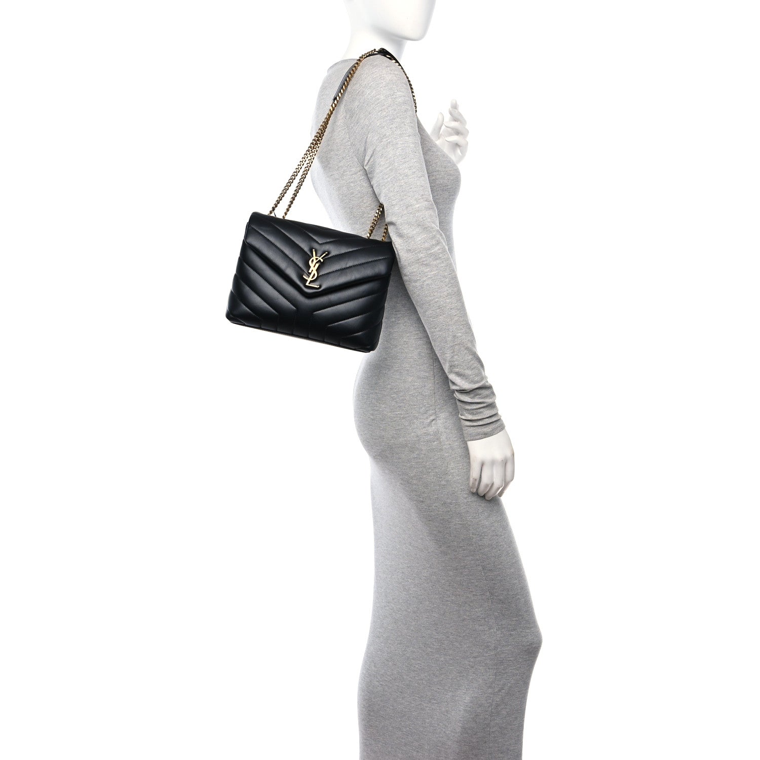 Saint Laurent Calfskin Y Quilted Monogram Small Loulou Chain Satchel Black 2 of 10