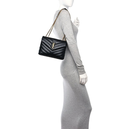 Saint Laurent Calfskin Y Quilted Monogram Small Loulou Chain Satchel Black 2 of 10