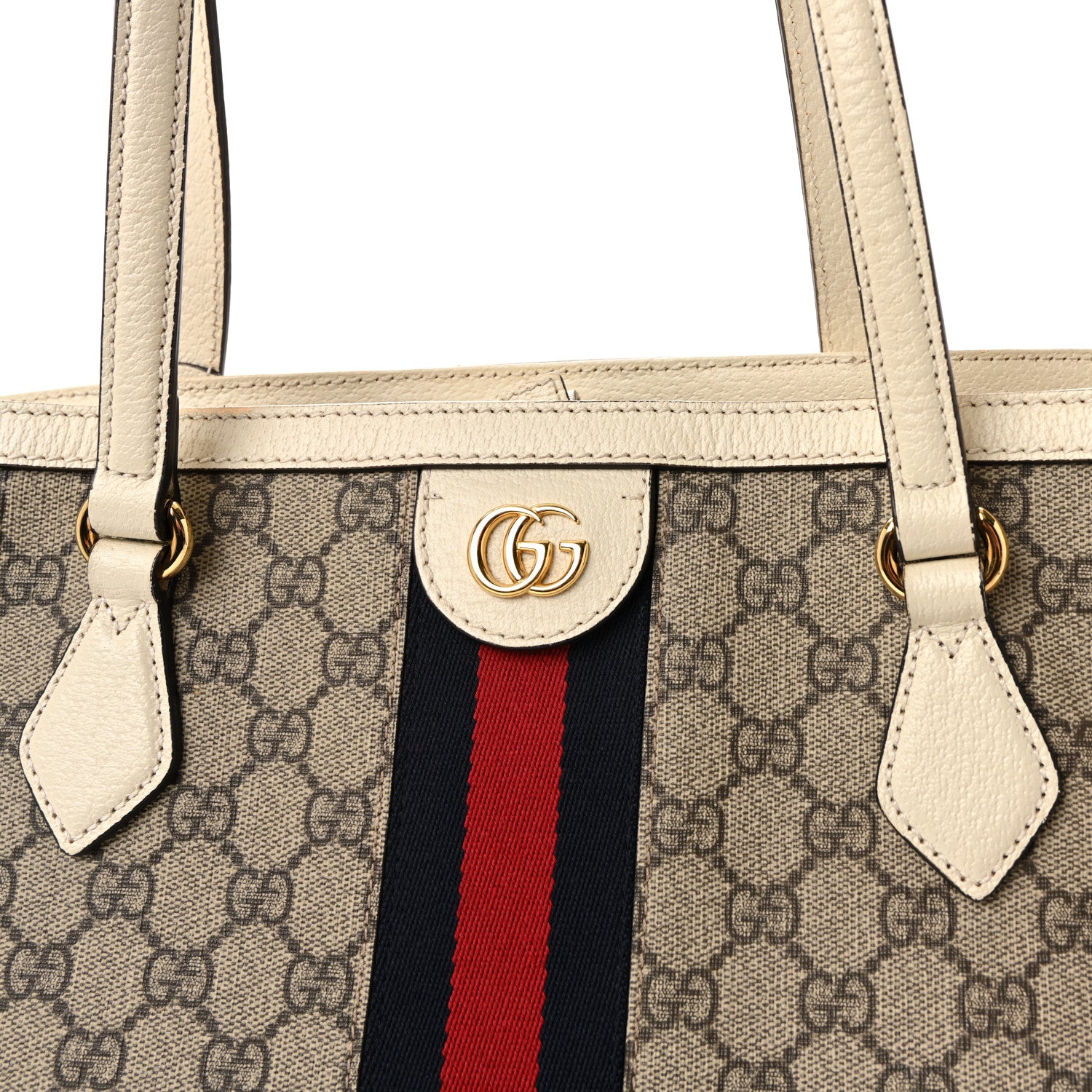 Gucci GG Supreme Monogram Textured Dollar Calfskin Web Medium Ophidia Shopping Tote Beige Ebony Mystic White 8 of 10