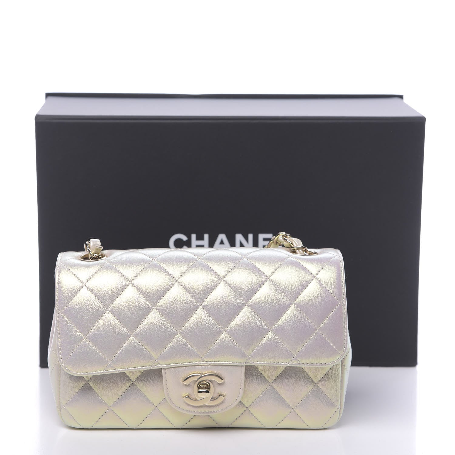 Chanel Iridescent Lambskin Quilted Mini Rectangular Flap Ivory 11 of 11