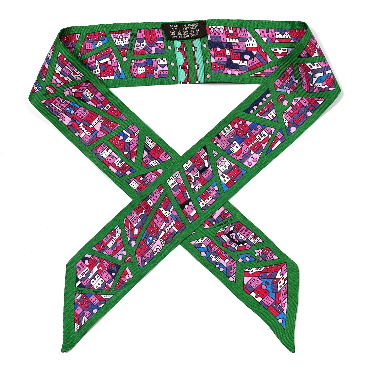 Hermes Silk Rive Droite Rive Gauche Twilly Vert Rose Bleu 1 of 5