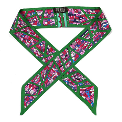 Hermes Silk Rive Droite Rive Gauche Twilly Vert Rose Bleu 1 of 5