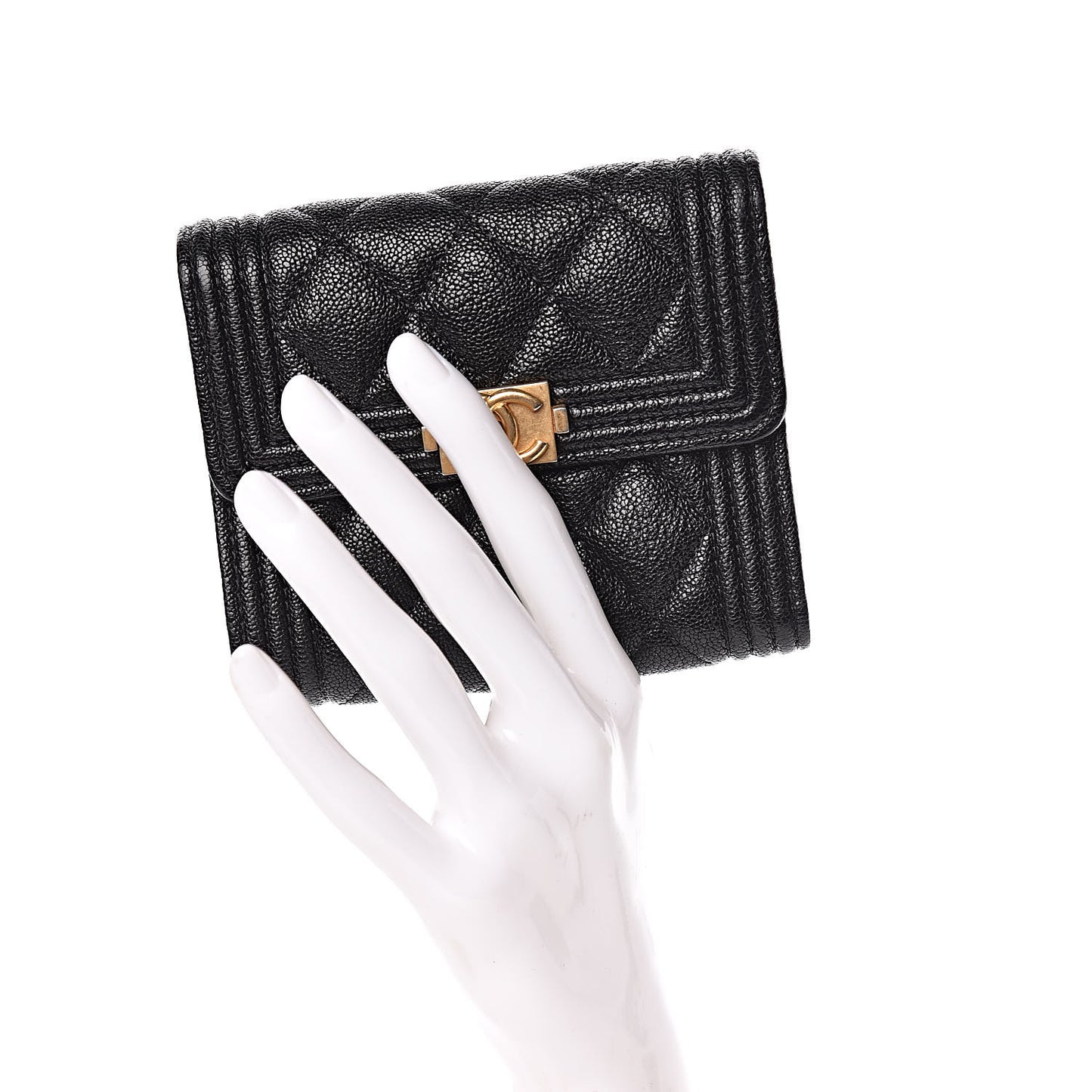 Caviar Quilted Compact Boy Wallet Black