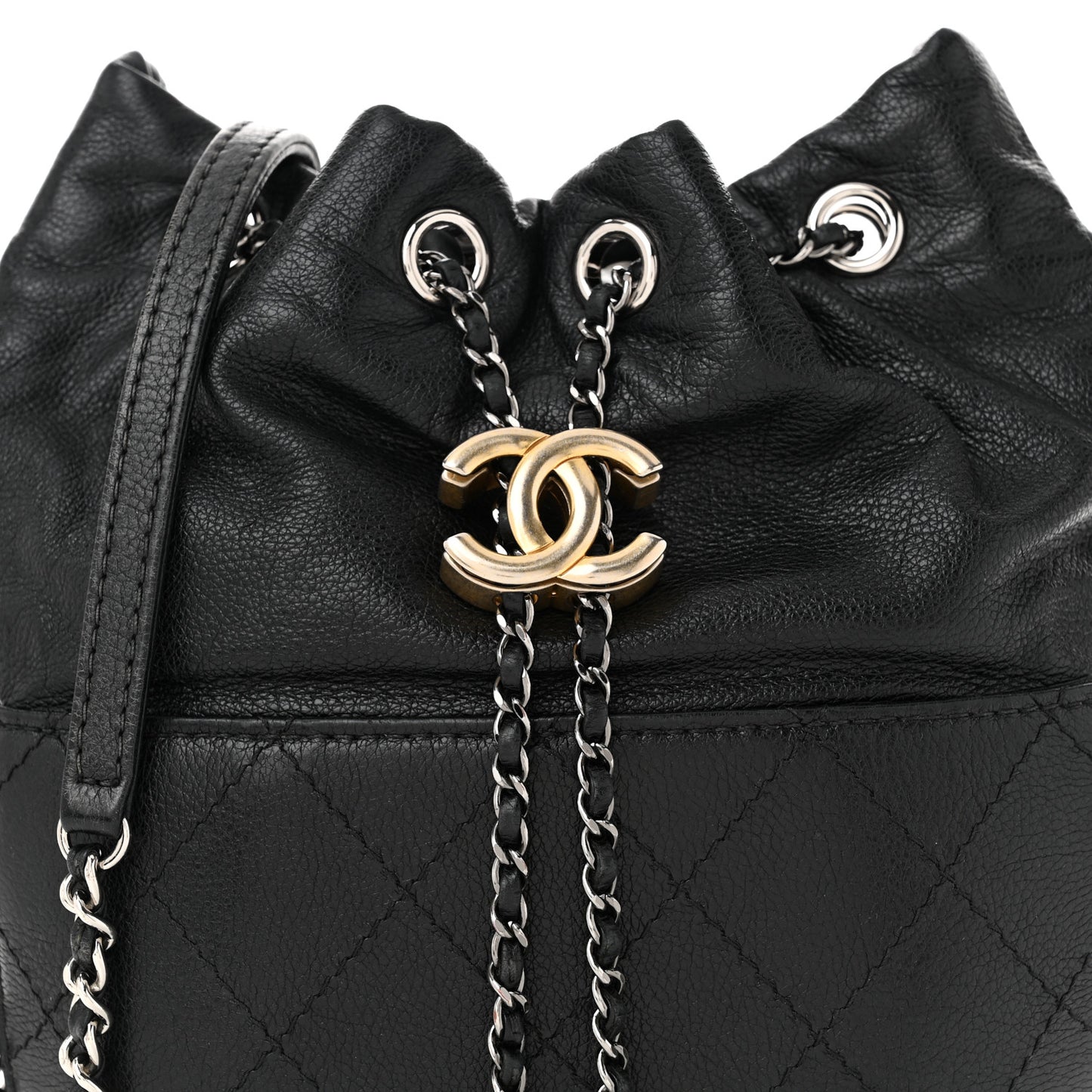 Calfskin Quilted Small Gabrielle Bucket Black
