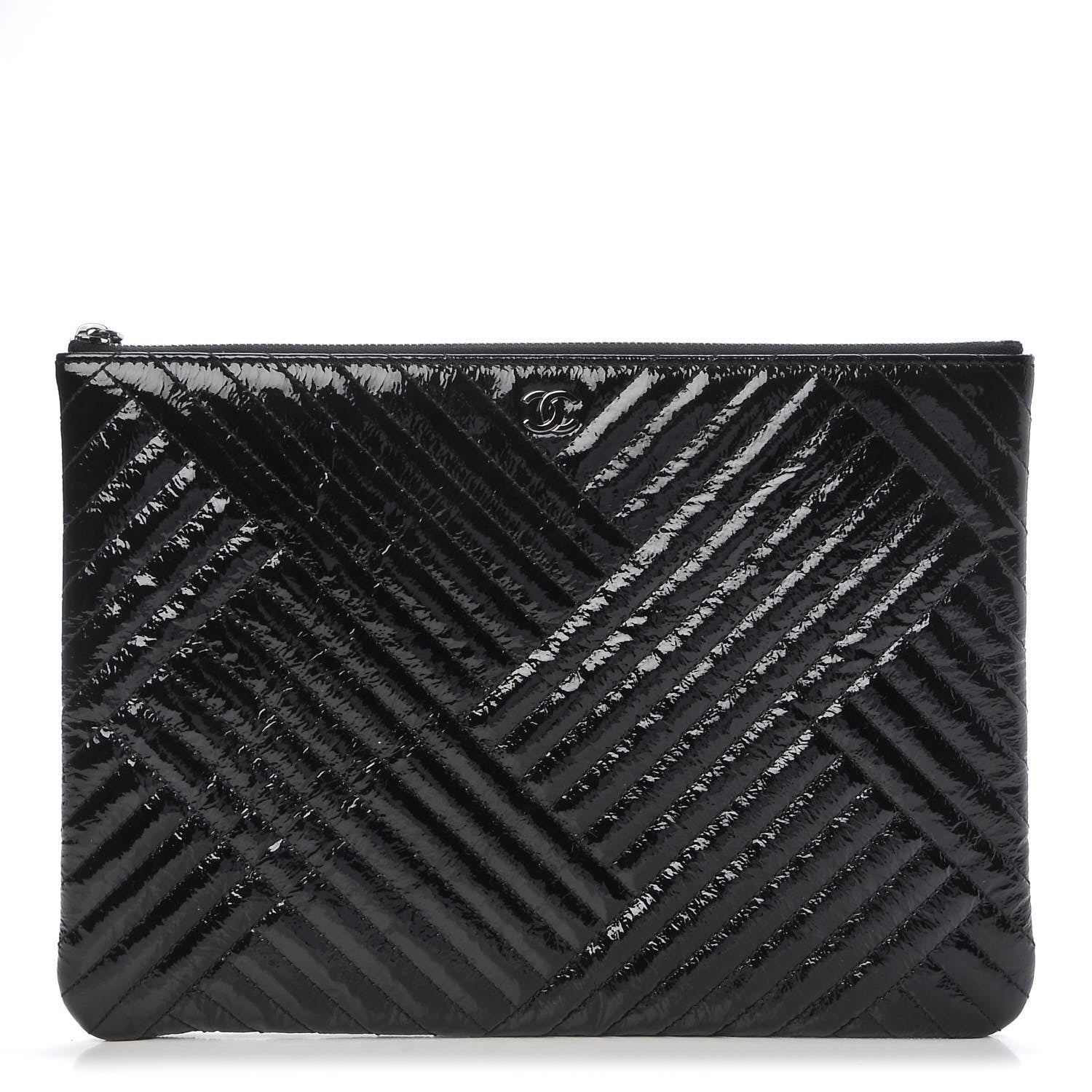 Chanel Distressed Patent Medium CC Crossing Cosmetic Case Black 1 of 8