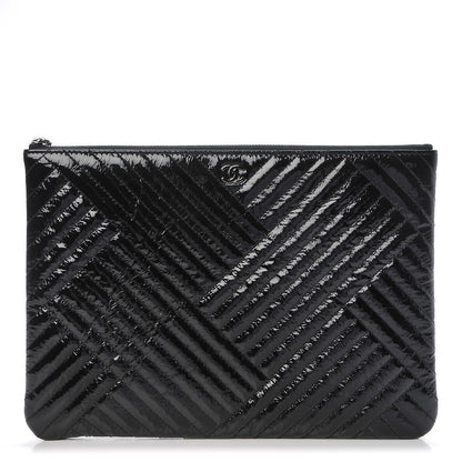 Chanel Distressed Patent Medium CC Crossing Cosmetic Case Black 1 of 8