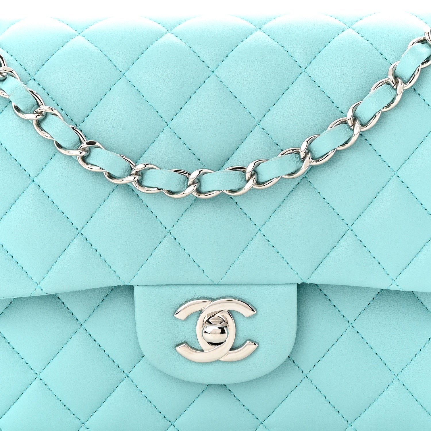 Chanel Lambskin Quilted Medium Double Flap Light Blue 8 of 12