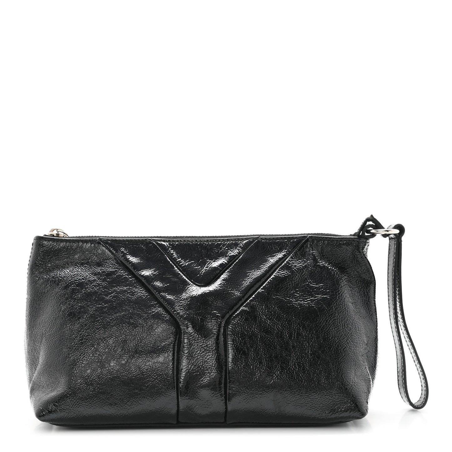 Textured Patent Easy Y Pouch Black