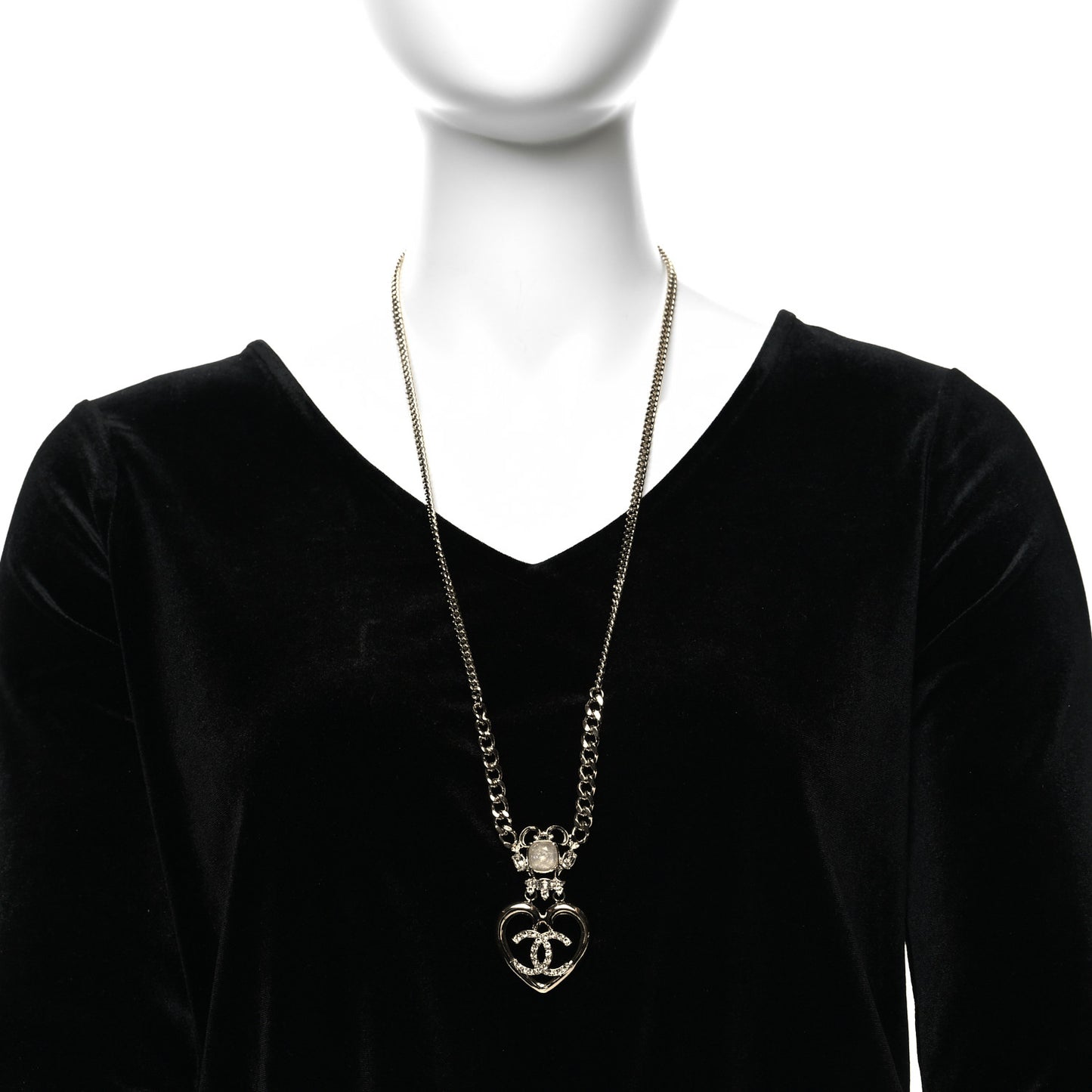 Crystal Glass Heart CC Necklace Gold