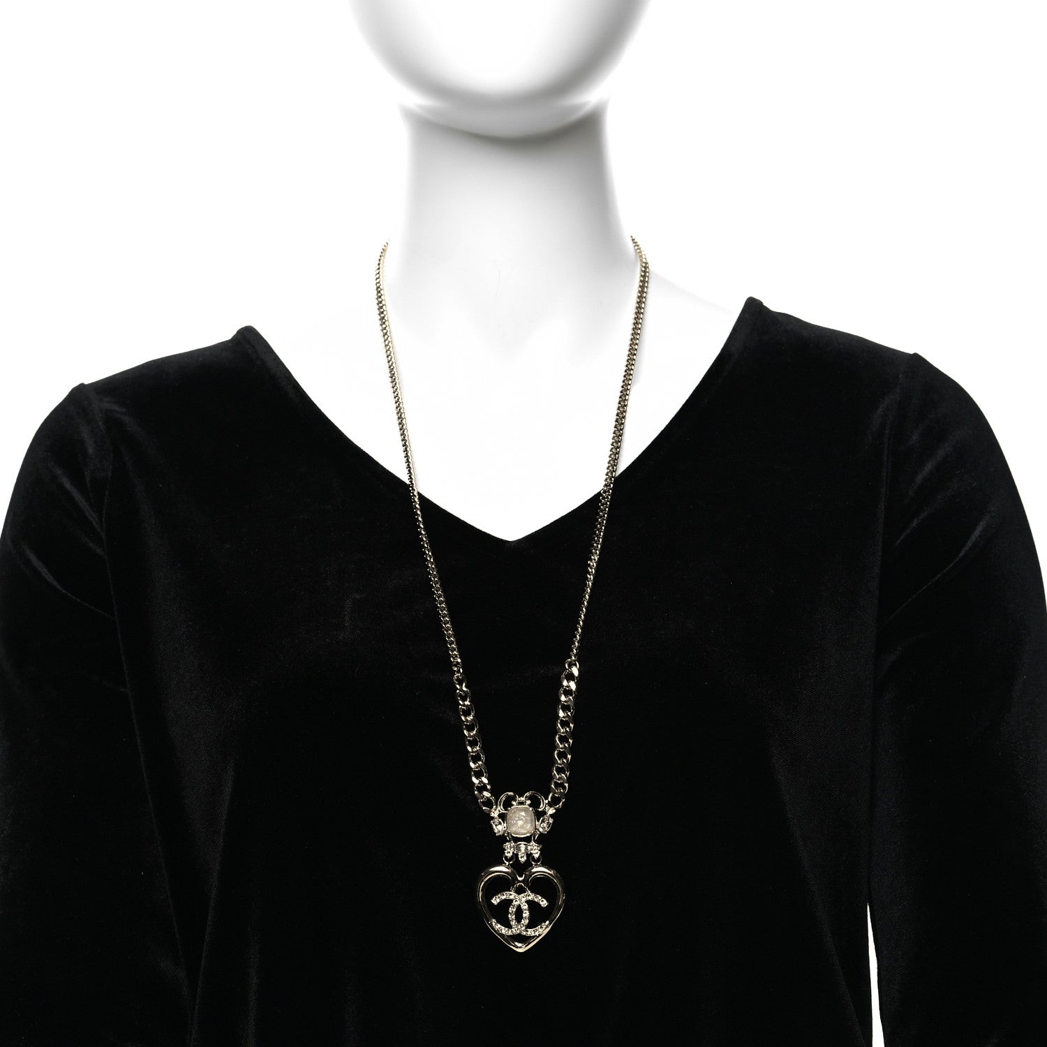 Chanel Crystal Glass Heart CC Necklace Gold 2 of 5