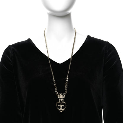 Chanel Crystal Glass Heart CC Necklace Gold 2 of 5