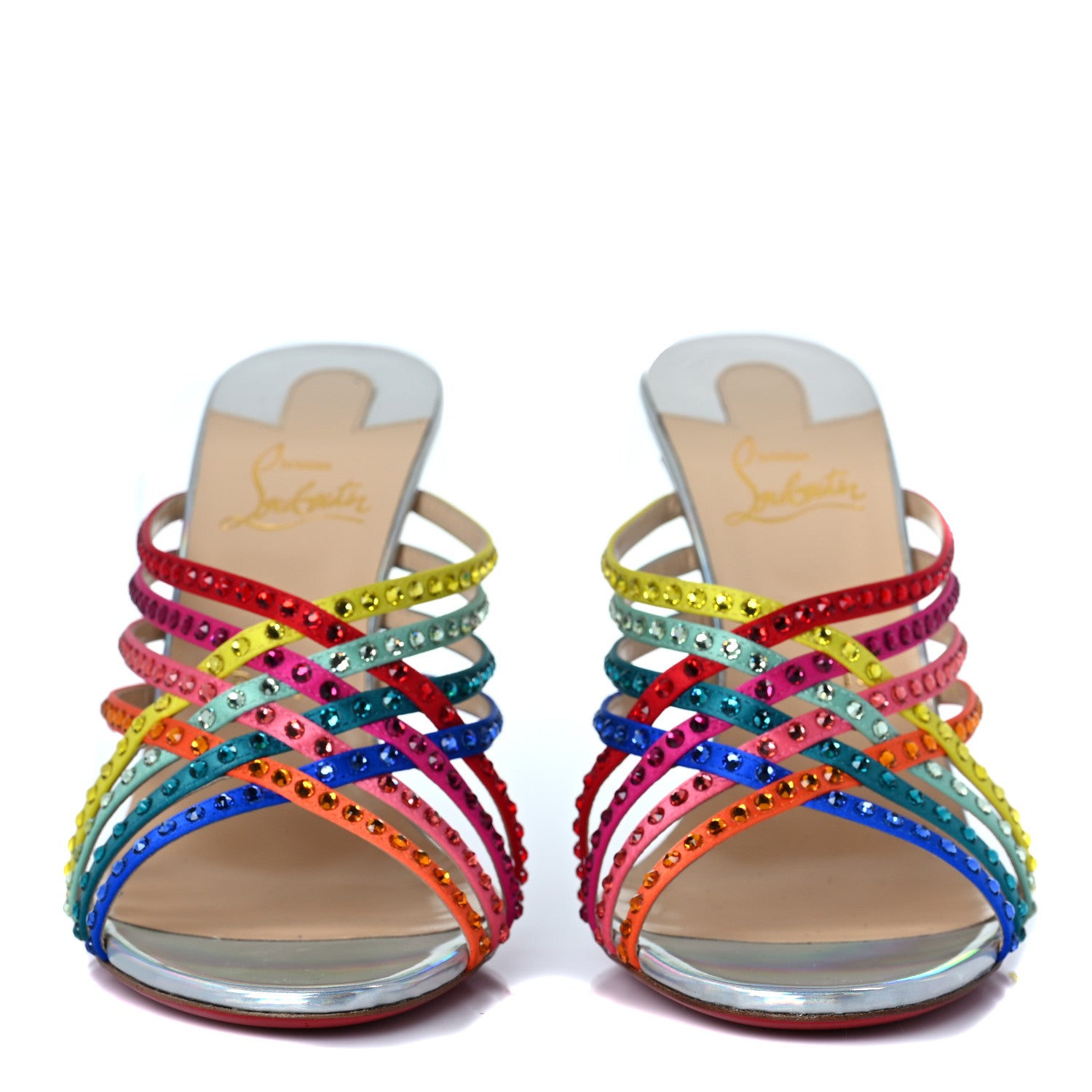 Christian Louboutin Specchio Calfskin Crystal Marthastrass 100 Slide Sandals 40.5 Silver Multicolor 2 of 7