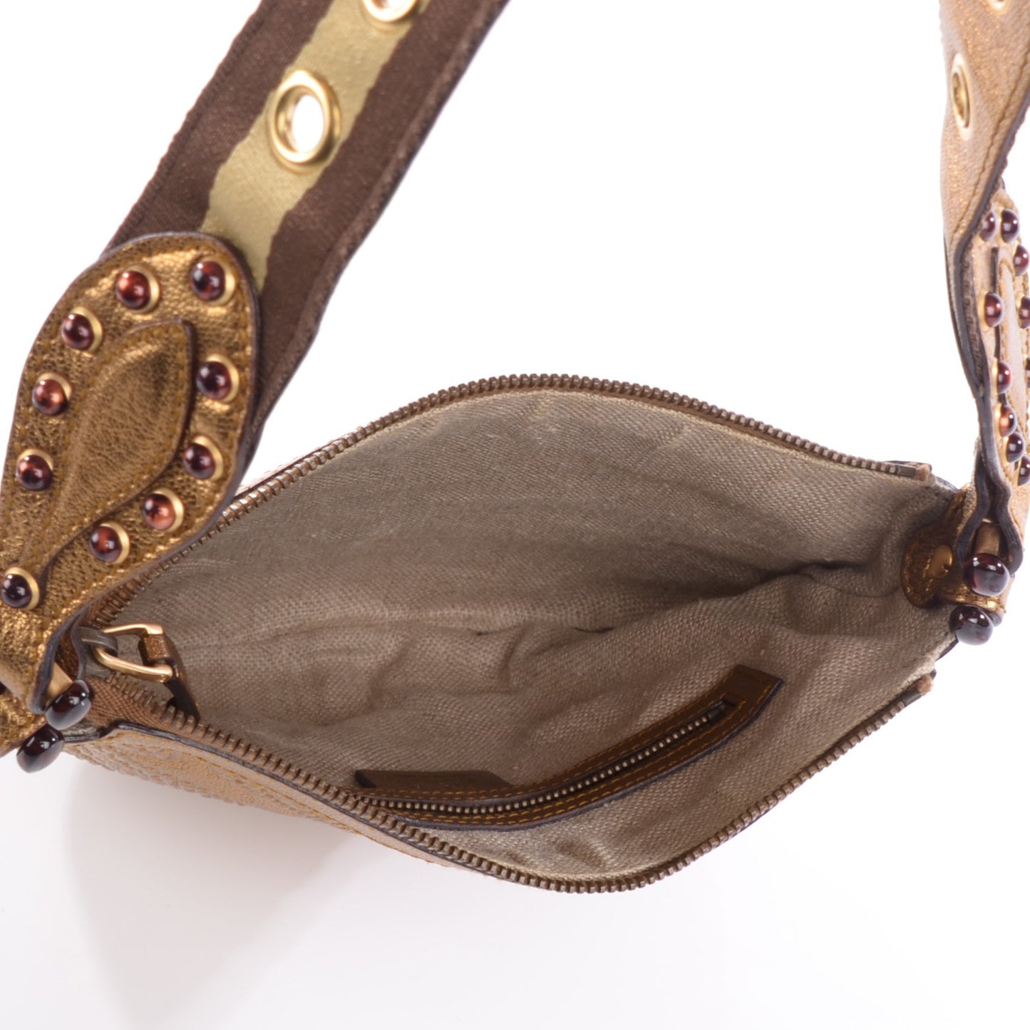 Metallic Calfskin Embossed Studded Pelham Bronze