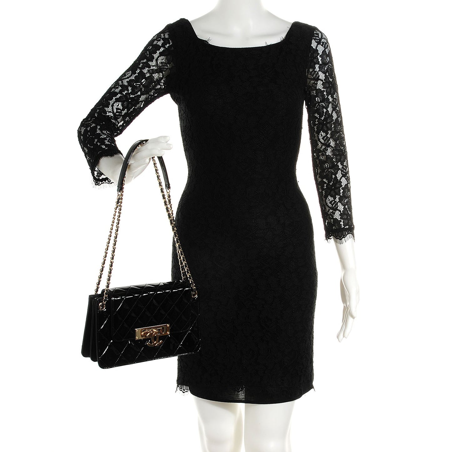 Patent Golden Class Accordion Flap Bag Black