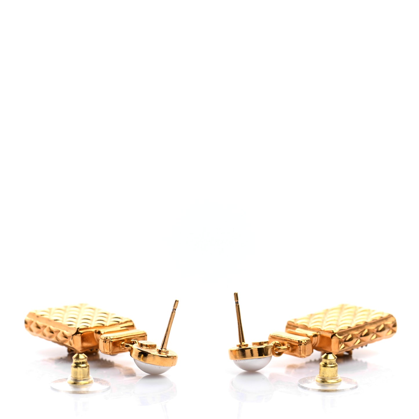 Crystal Pearl CC Perfume Bottle Drop Earrings Gold