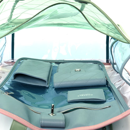 Chanel Lambskin PVC Quilted Large Coco Splash Shopping Bag Blue Green 5 of 17