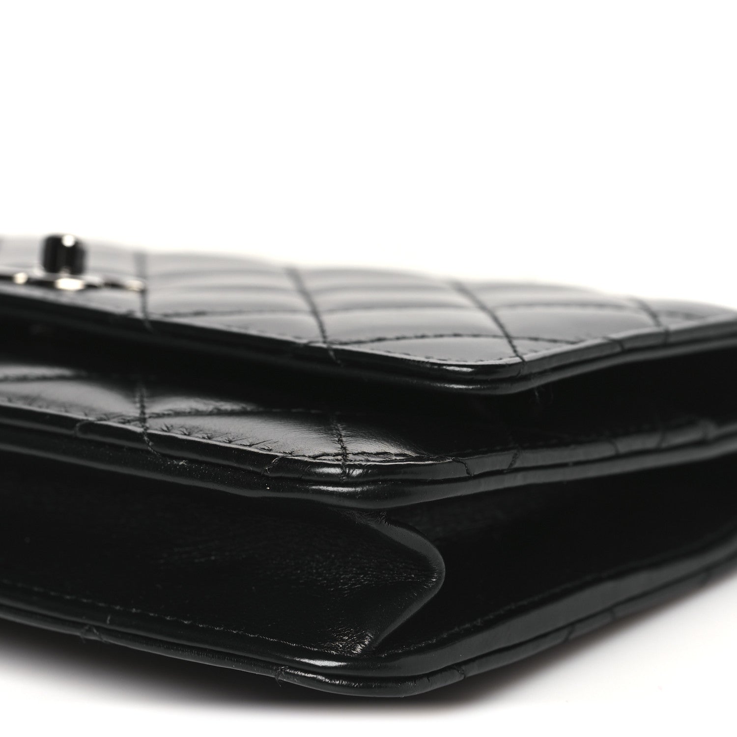 Chanel Shiny Crumpled Calfskin Strass Quilted Top Handle Wallet On Chain WOC Black 11 of 11