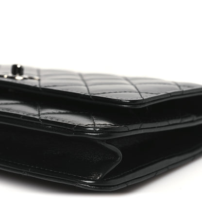 Chanel Shiny Crumpled Calfskin Strass Quilted Top Handle Wallet On Chain WOC Black 11 of 11
