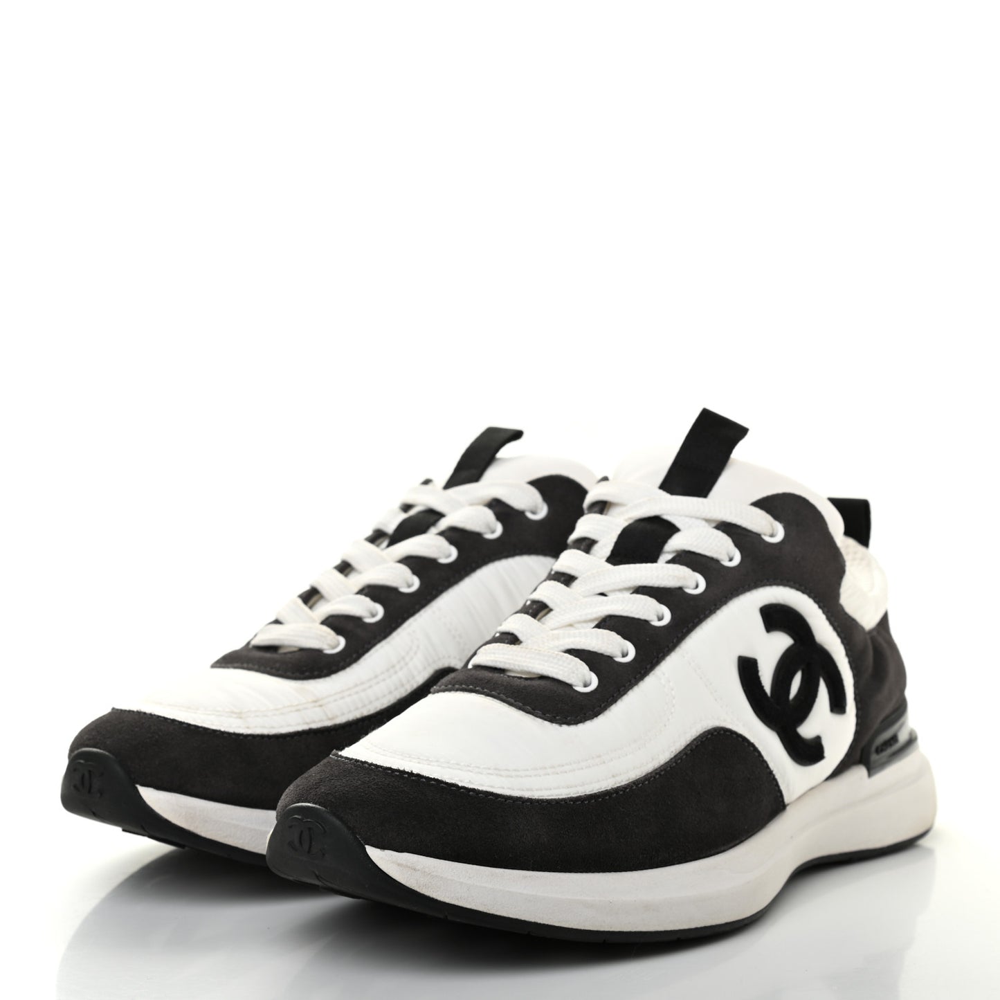 Nylon Suede Calfskin CC Sneakers 39 White Dark Grey