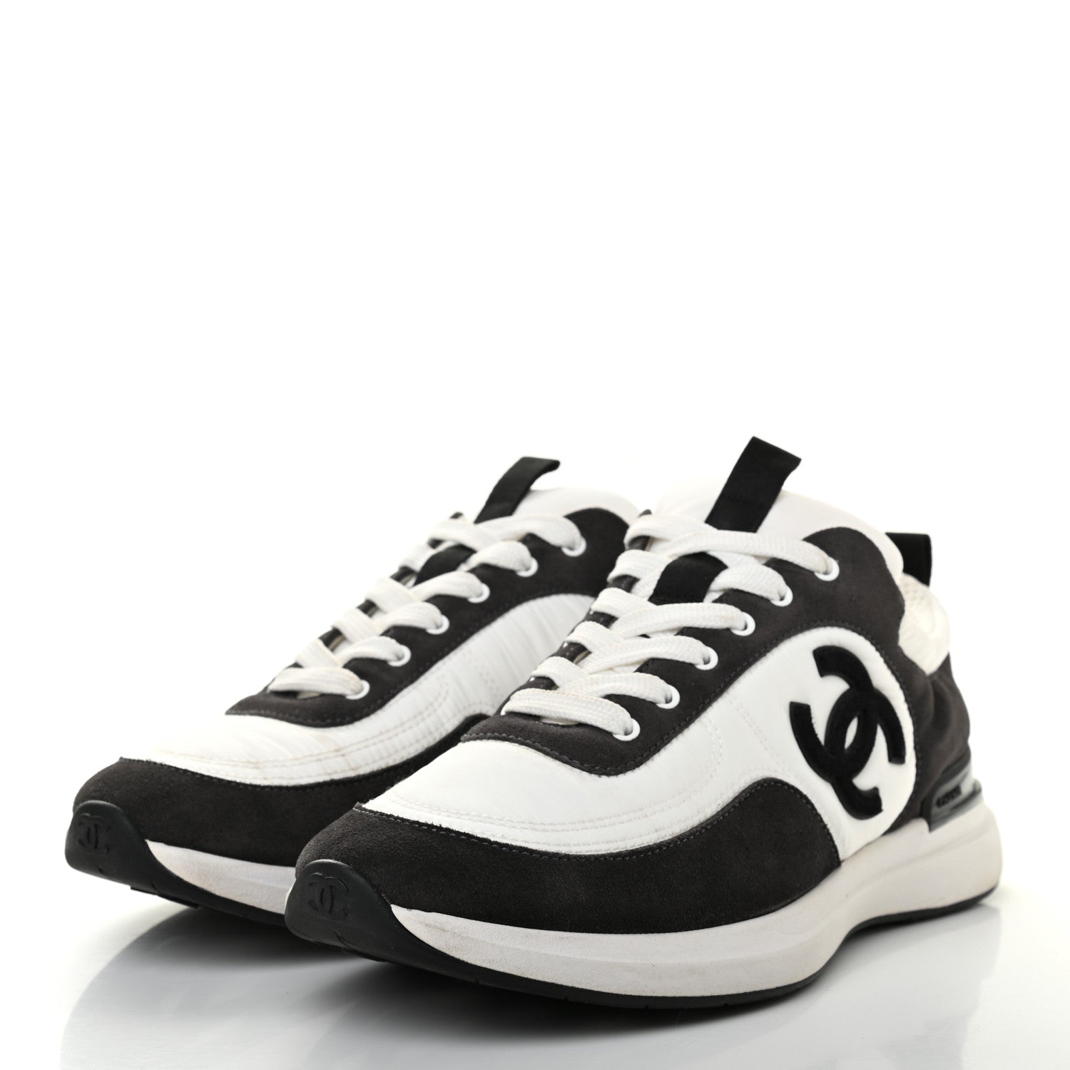 Chanel Nylon Suede Calfskin CC Sneakers 39 White Dark Grey 3 of 12