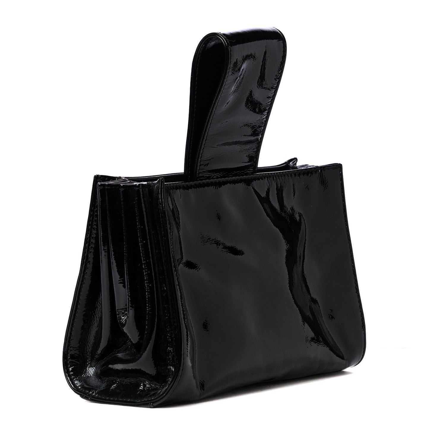 Patent Mademoiselle Lock Convertible Wrist Clutch Bag Black