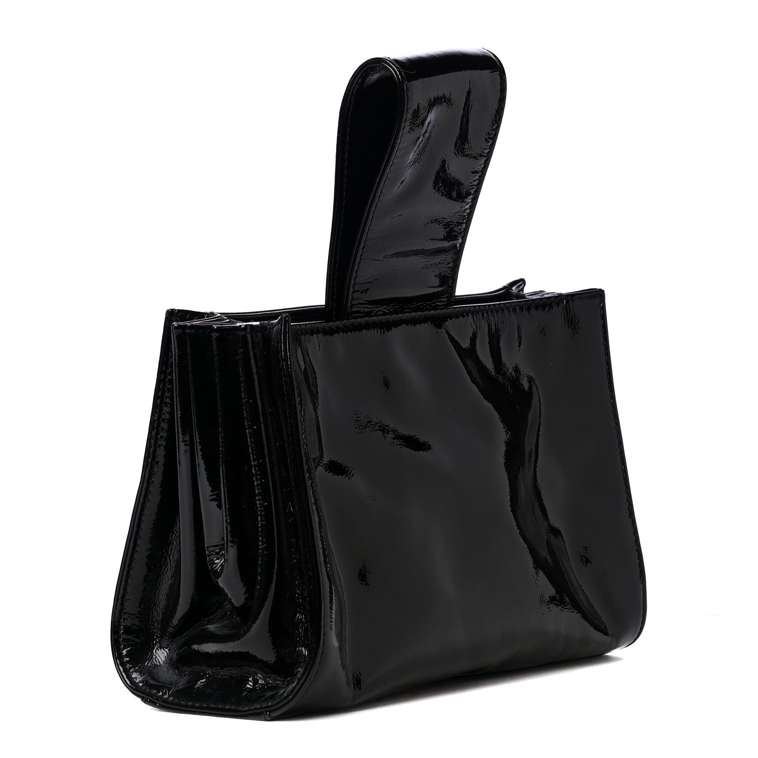 Chanel Patent Mademoiselle Lock Convertible Wrist Clutch Bag Black 4 of 6