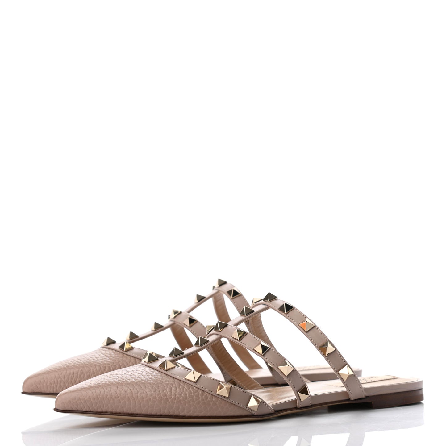 Pebbled Calfskin Rockstud Flat Cage Mules 36 Poudre
