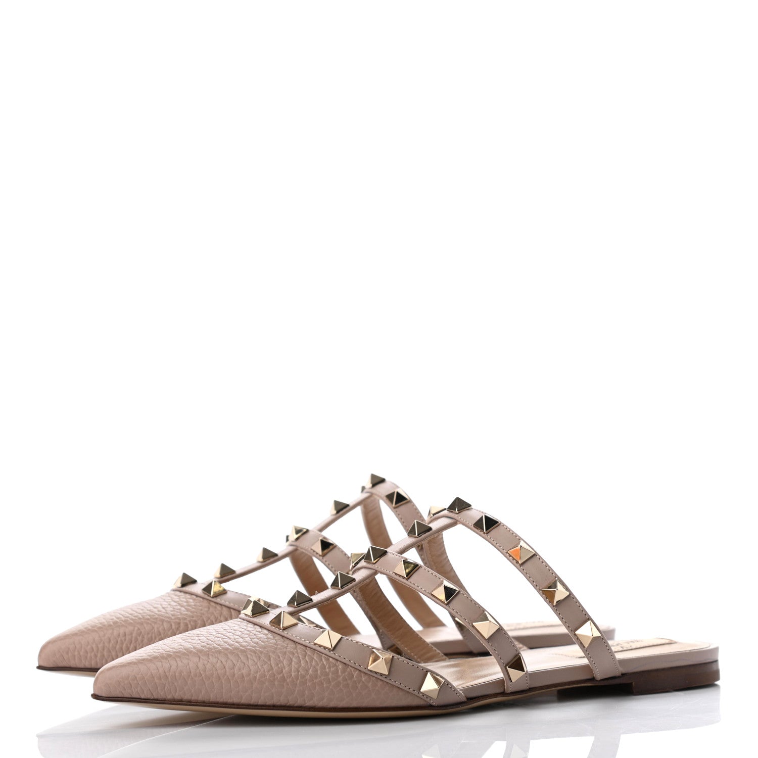 Valentino Garavani Pebbled Calfskin Rockstud Flat Cage Mules 36 Poudre 3 of 8